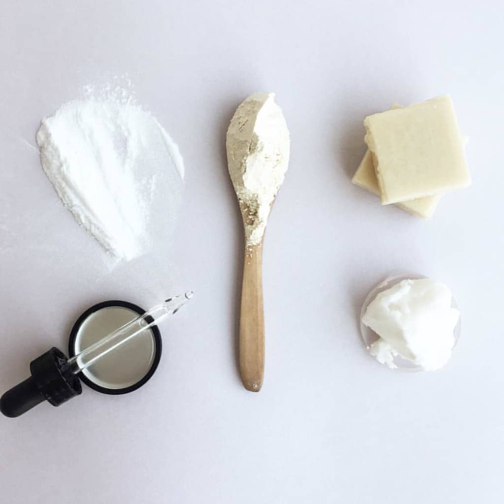 ingredients on counter utilized to make diy vegan, all-natural skin care