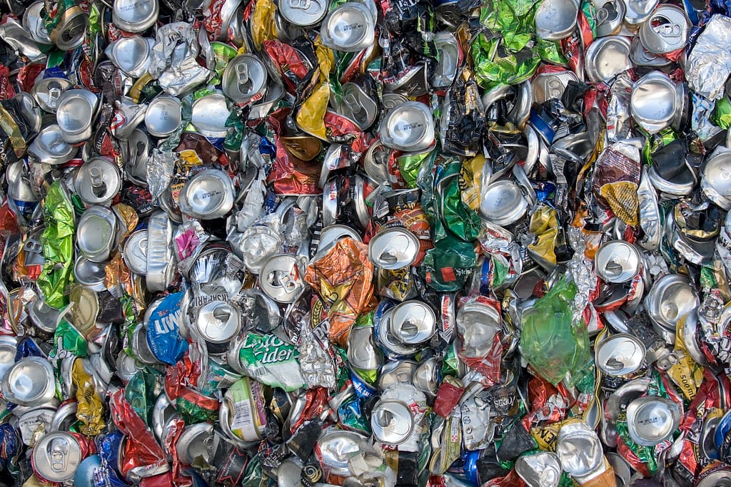 Smashed Recycled Cans in Close Up Shot