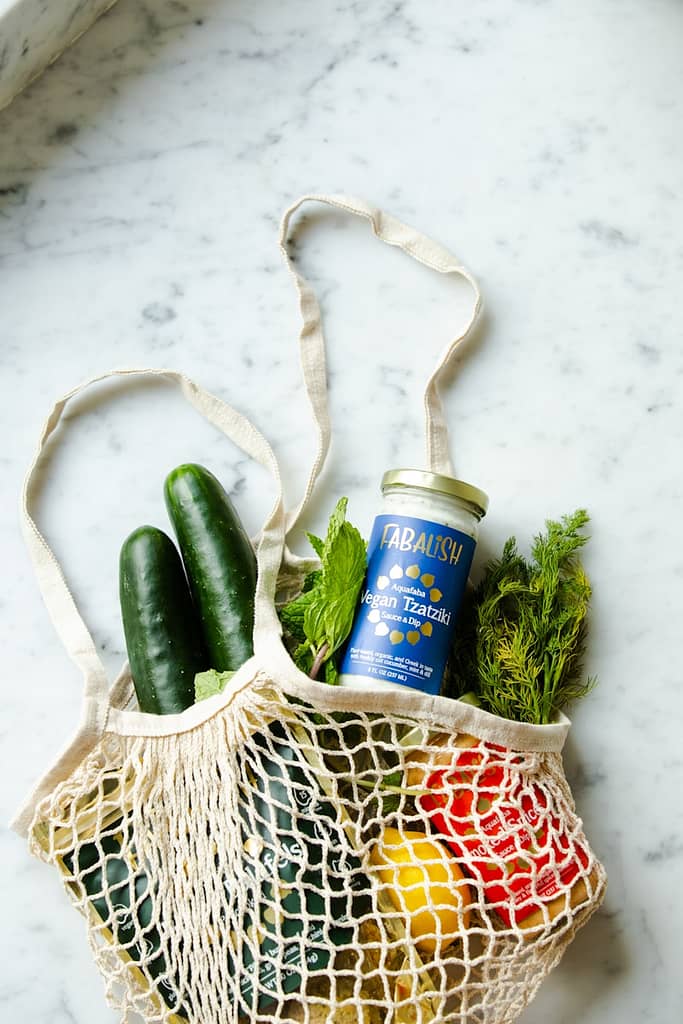 eating sustainably and plastic free with local produce in mesh bag