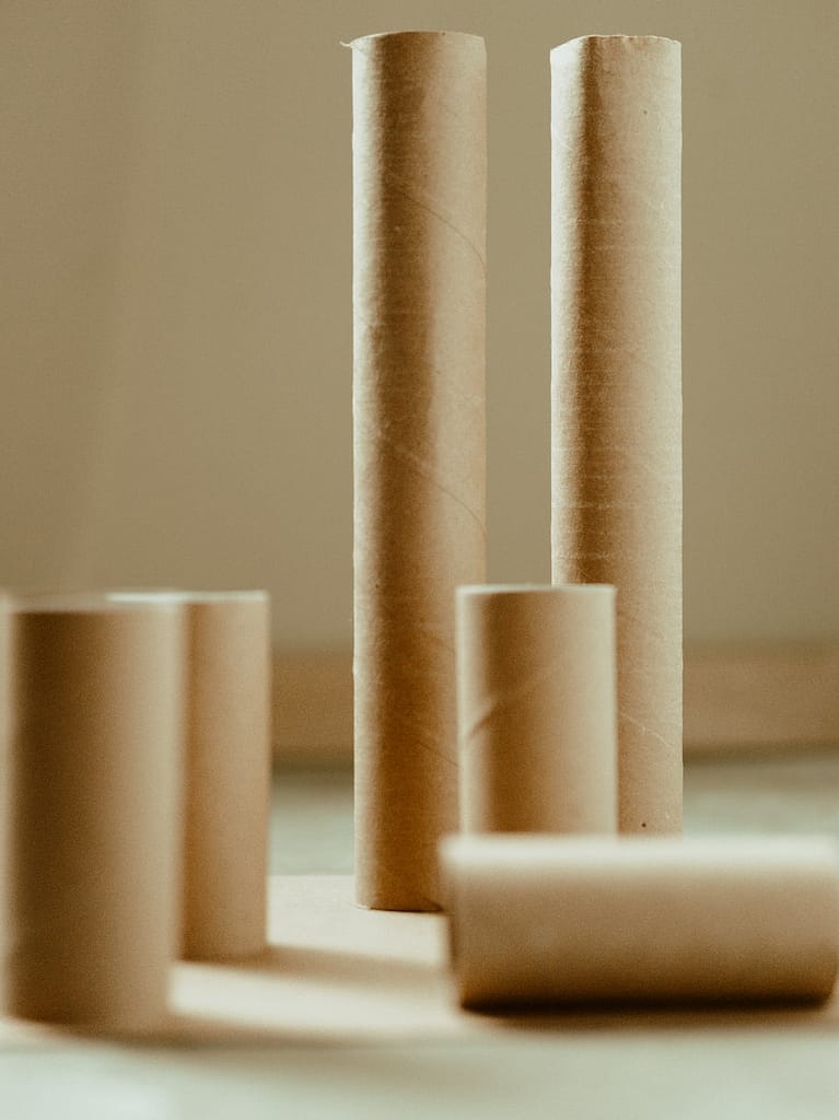 cardboard rolls on a table